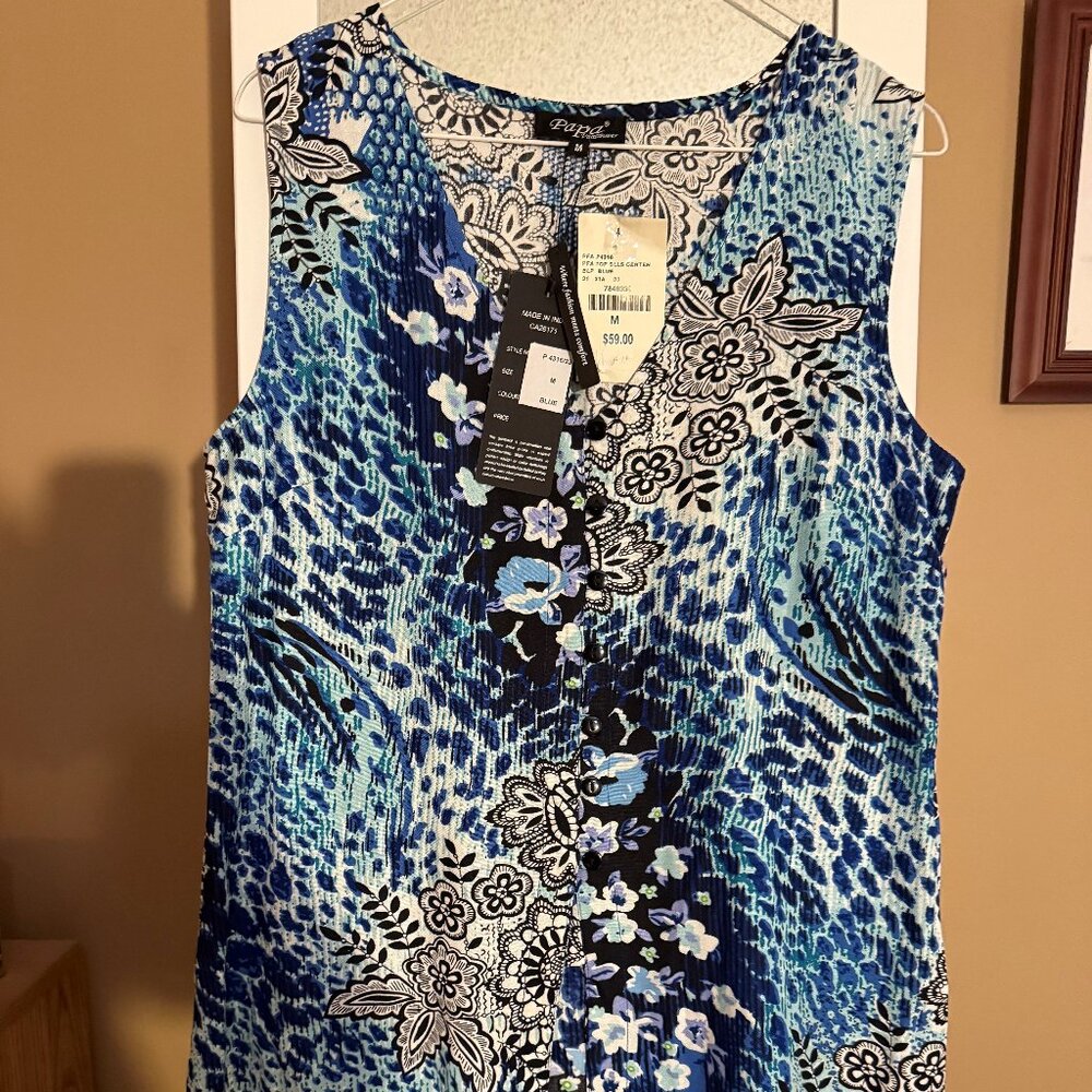 Panache Blue Floral Print Sleeveless Blouse